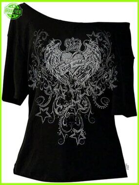 Off Shoulder Goth Graphic Tee Oversized Y2K T-Shirt